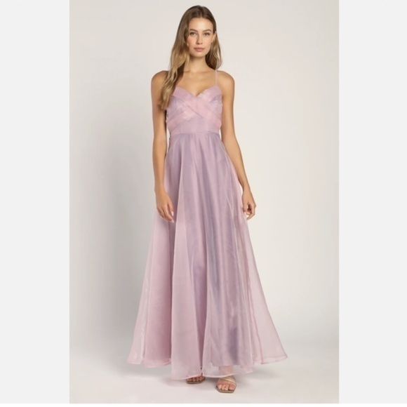 Lulu's Endlessly Angelic Lilac Purple Shiny Prom Homecoming Maxi Dress - Picture 1 of 8